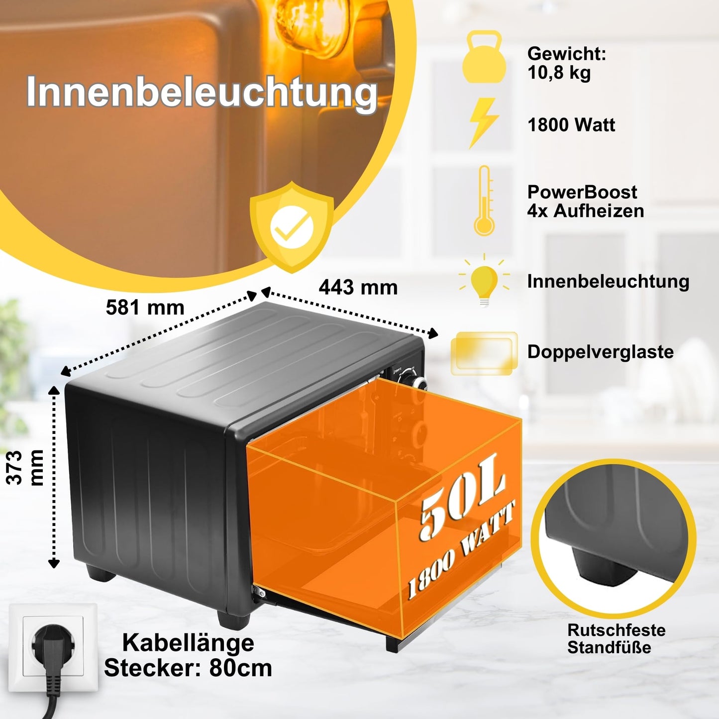 ICQN 50L Minibackofen mit Umluft